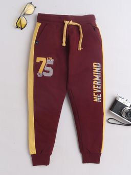 3PIN - Boys Burgundy Cotton Typography Printed Joggers