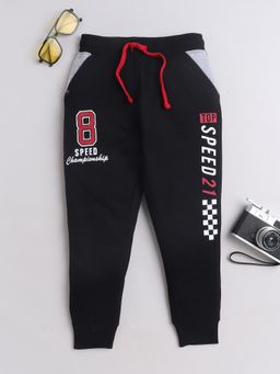 3PIN - Boys Black Cotton Typography Printed Joggers