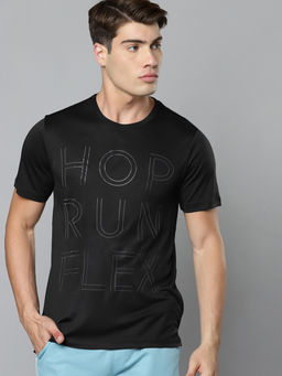 Alcis - Men Black Typography Printed Slim Fit Training Or Gym T-shirt