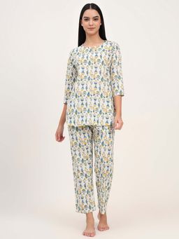 Divena - White Cotton Printed Night Suit