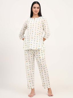 Divena - Cream Cotton Printed Night Suit