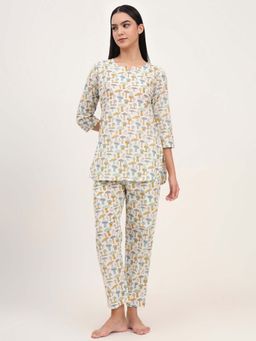 Divena - Cream Cotton Printed Night Suit