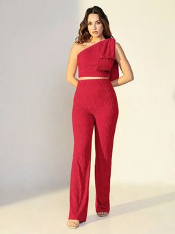 SHOWOFFFF - Textured Red One Shoulder Co-Ord Set