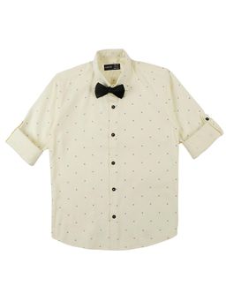 CAVIO - Boys Yellow Cotton Regula Fit Printed Full Sleeves Casual Shirt and Bow