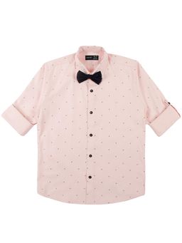 CAVIO - Boys Pink Cotton Regula Fit Printed Full Sleeves Casual Shirt and Bow