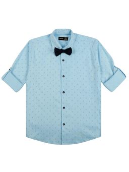 CAVIO - Boys Blue Cotton Regula Fit Printed Full Sleeves Casual Shirt and Bow