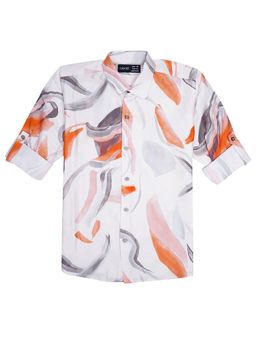 CAVIO - Boys White Regula Fit Printed Full Sleeves Casual Shirt