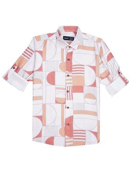 CAVIO - Boys Orange Regula Fit Printed Full Sleeves Casual Shirt