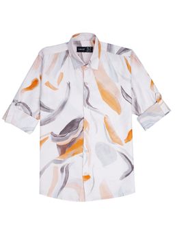 CAVIO - Boys Peach Regula Fit Printed Full Sleeves Casual Shirt