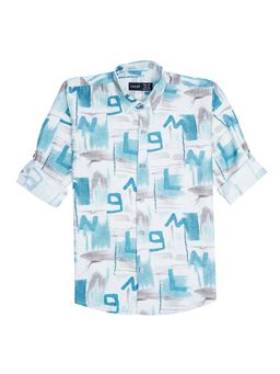 CAVIO - Boys Blue Regula Fit Printed Full Sleeves Casual Shirt