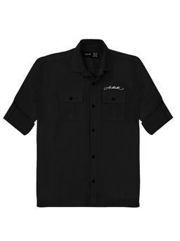 CAVIO - Boys Black Cotton Regula Fit Plain Full Sleeves Casual Shirt