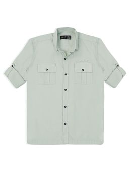 CAVIO - Boys Grey Cotton Regula Fit Plain Full Sleeves Casual Shirt