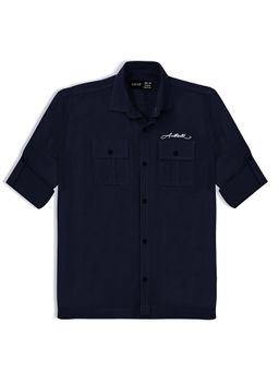 CAVIO - Boys Navy Blue Cotton Regula Fit Plain Full Sleeves Casual Shirt