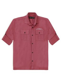 CAVIO - Boys Pink Cotton Regula Fit Plain Full Sleeves Casual Shirt