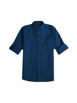 CAVIO - Boys Blue Cotton Regula Fit Plain Full Sleeves Casual Shirt