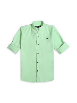 CAVIO - Boys Green Cotton Regula Fit Plain Full Sleeves Casual Shirt