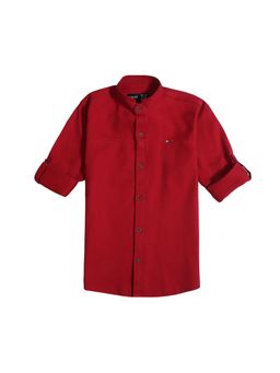CAVIO - Boys Red Cotton Regula Fit Plain Full Sleeves Casual Shirt