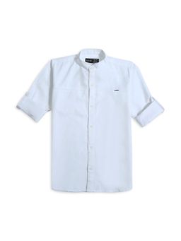 CAVIO - Boys White Cotton Regula Fit Plain Full Sleeves Casual Shirt