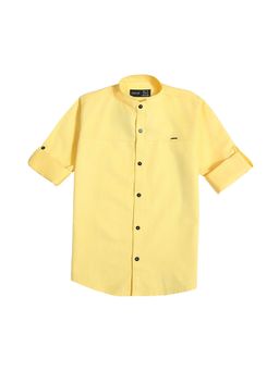 CAVIO - Boys Yellow Cotton Regula Fit Plain Full Sleeves Casual Shirt