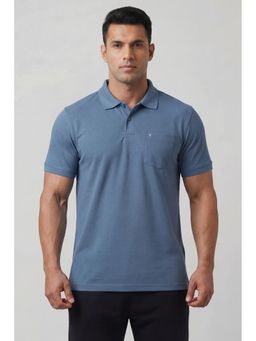 Technosport - Blue Solid Slim Fit Polo T-Shirt
