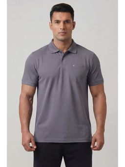 Technosport - Grey Solid Slim Fit Polo T-Shirt