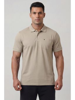 Technosport - Beige Solid Slim Fit Polo T-Shirt
