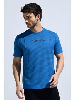 DOMIN8 - Blue Solid Regular Fit T-Shirt