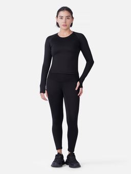 Wear Jukebox - Black Solid Skinny Fit Top and Tights
