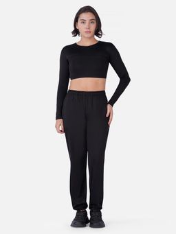 Wear Jukebox - Black Solid Regular Fit Top and Joggers