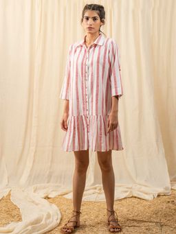 LABEL REYYA - Red And White Stripe Shirt Dress