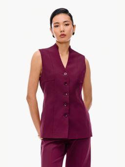 Qua - Purple Polyester Solid Single-Breasted Waist Coat