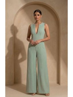 THETAA - Verde - Tailored Polyester Wide-Leg Green Jumpsuit