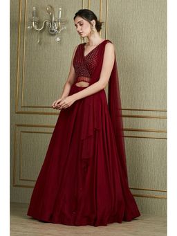 CHARU AND VASUNDHARA - Girisa Red Embroidered Gown With Dupatta
