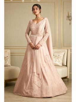 CHARU AND VASUNDHARA - Gargi Peach Embroidered Gown With Dupatta and Belt