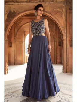 CHARU AND VASUNDHARA - Zaafira Navy Blue Embroidered Flared Gown
