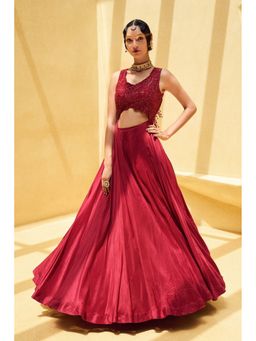 CHARU AND VASUNDHARA - Rebacca Red Embroidered Flared Gown