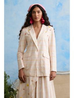 Okhai - Women Yellow Hand Embroidered Cotton Handloom Blazer