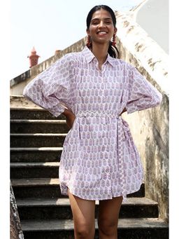 Okhai - White Virtuoso Handblock Printed Pure Cotton Shirt Dress