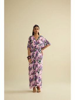 MEESA - Pink Hand Embroidered Printed Kaftan Dress