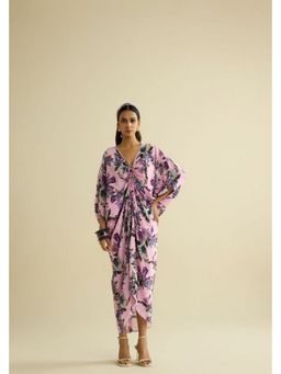 MEESA - Pink Hand Embroidered Printed Kaftan Dress
