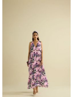 MEESA - Pink Hand Embroidered Printed Dress