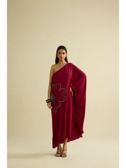 MEESA - Maroon Hand Embroidered Kaftan Dress