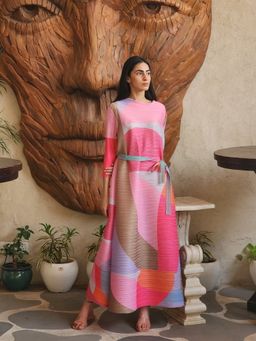 O-PAP STYLE - Women Multi Colour Geo Kalestine Dress with Belt