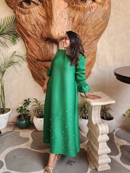 O-PAP STYLE - Women Green Jasmine Pearl Dress