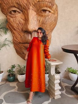O-PAP STYLE - Women Orange Jasmine Pearl Dress