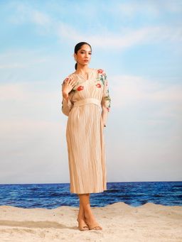 O-PAP STYLE - Women Beige Tulip Long Dress with Belt
