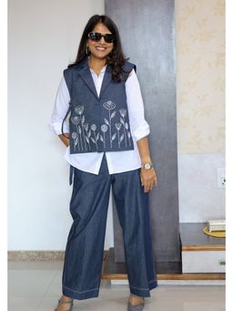 Pink Tree - Blue Denim Waist Coat with Shirt and Pant