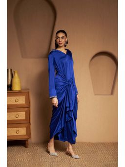 SAKSHI G CHAWLA - Camilla Blue Satin Wrap Maxi Dress