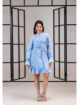 SAKSHI G CHAWLA - Nora Blue Linen A Line Mini Dress