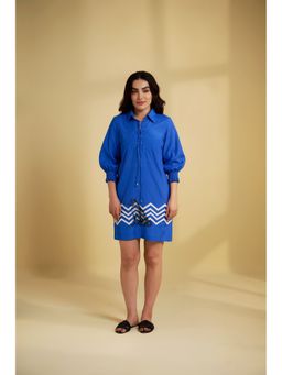 SAKSHI G CHAWLA - Geo Panther Blue A Line Mini Dress
